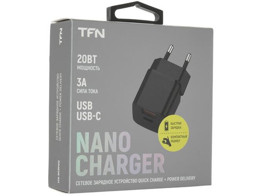 Зарядное устройство TFN СЗУ nano A+C PD 20W б/кабеля black TFN-WCRPD12